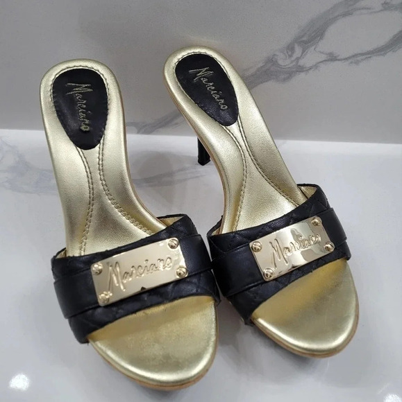 Marciano Gold Accent Quilted Mules - Picture 2 of 13